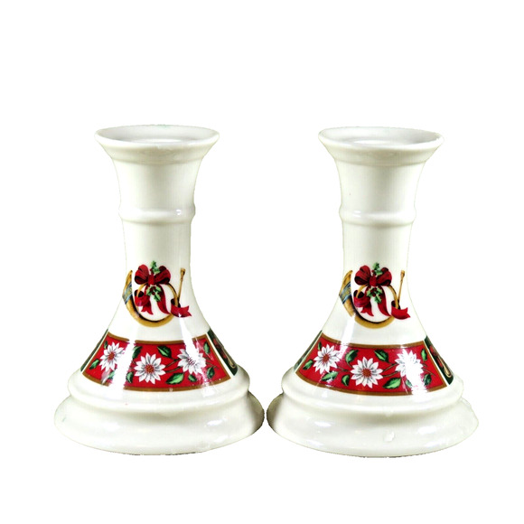 Charlton Hall Kobe Classic Traditions Christmas Horn Candlestick Holder Set of 2 - Picture 7 of 15